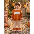 thumbnail image 3 of RUINIXCW Toddler Baby Girl Thanksgiving Outfit Infant Girls Fall Winter Clothes Turcky Long Sleeve Babydoll Shirts Bell Bottoms Flare Pants 2Pcs Set, 3 of 10