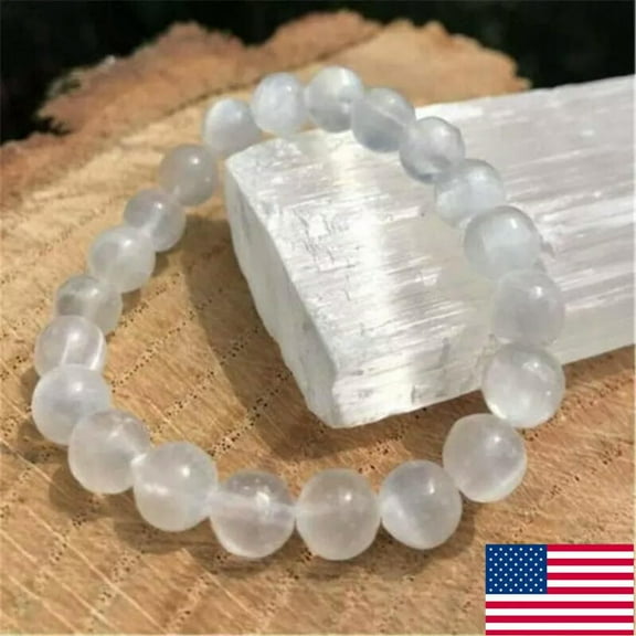 K-KED 8mm Reiki Healing Crystal Natural Selenite Bracelet Gemstone Bead Stone Pray US