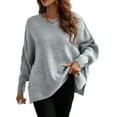 thumbnail image 1 of hirigin Women Autumn Loose Knitwear, Solid Color Long Sleeve Round Neck Slit Hem Elegant Sweater, 1 of 9