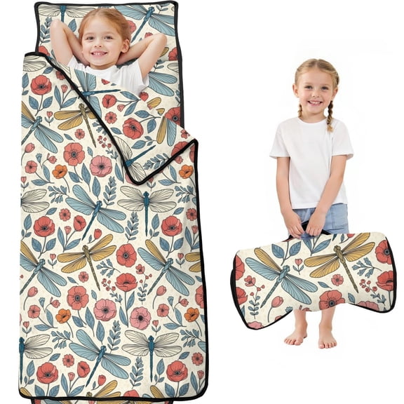 Pioneer Flower Floral Print Pattern Toddler Nap Mat for Teens Preschool Daycare, Teens Sleeping Mat Bag, Toddler Sleeping Bag with Pillow