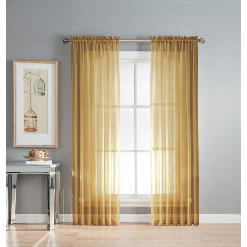 2 Pieces Sheer Voile Window Curtain Panel Set Gold 