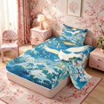 thumbnail image 2 of Manfei Ukiyo-e Crane Wave Twin Sheet Sets for Teens, Moon Cherry Bedding, Blue White Gold 3 Pieces, 1 Flat Sheet, 1 Fitted Sheet and 1 Pillowcase, 2 of 6