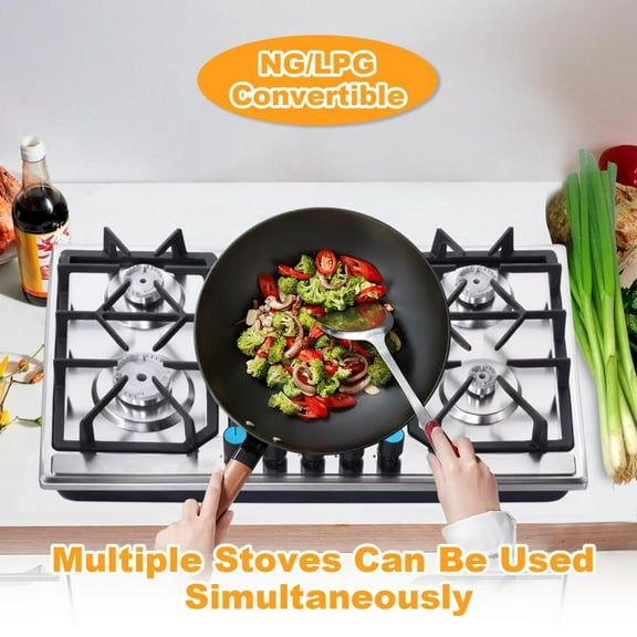 Propane Stove Indoor, Stainless Steel 5 Burner Tabletop Stove - Multi-Function Design for Kitchen RV Use