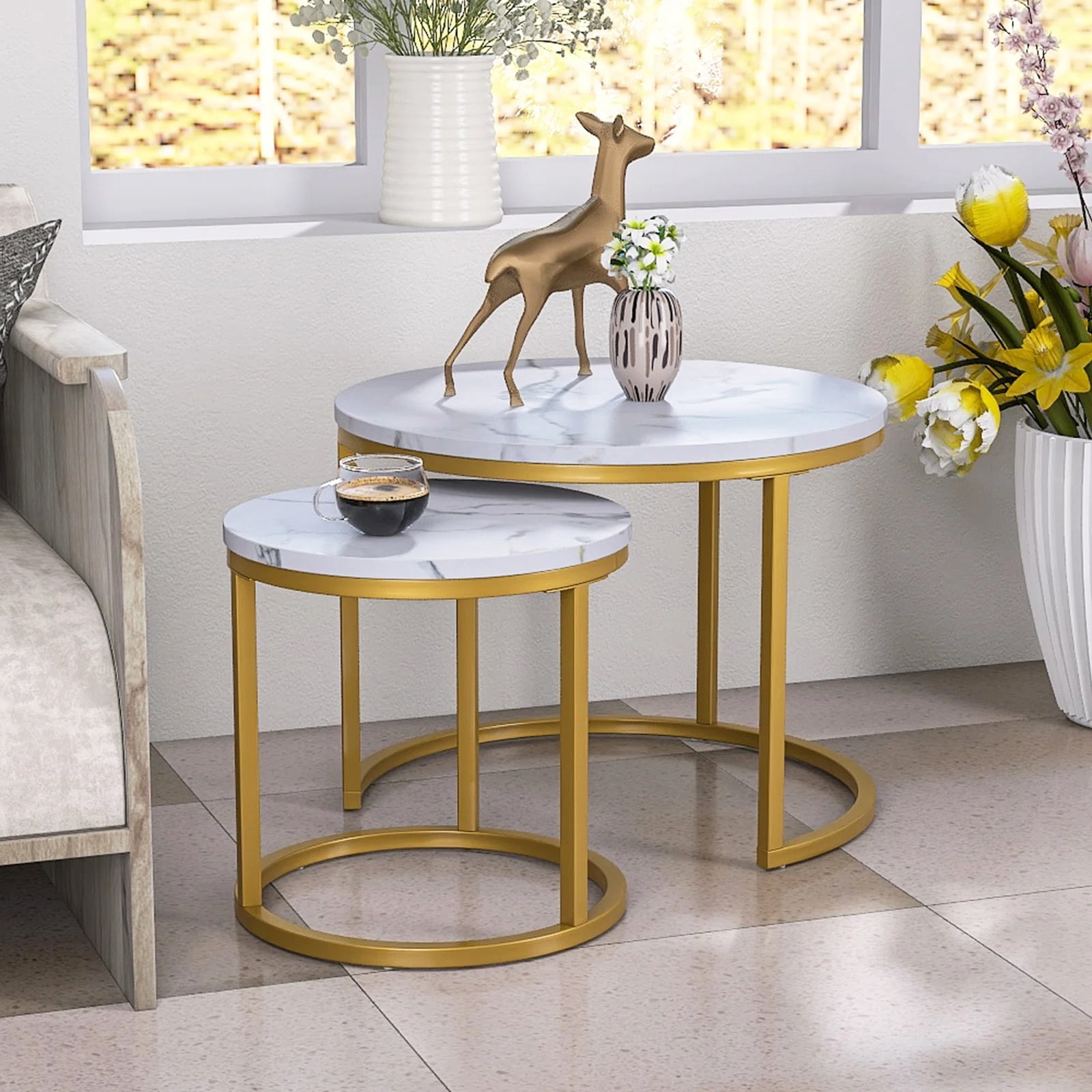 Semiocthome Modern Coffee Table Set of 2,Nesting End Table for Living ...