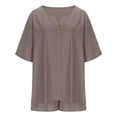 thumbnail image 5 of IWRICH Women's Short Sets 2 Piece Outfits Plus Size Linen Short Sleeve Shirts and Shorts Spring Summer Outfits Khaki XXL, 5 of 6