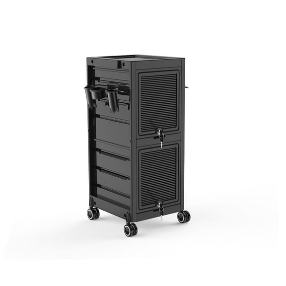 Salon Trolley Cart Lockable Rolling Cart with Wheels, Rolling Cart with Drawers, Beauty Salon Rolling Trolley Cart with 6 Trays and Tool Holders, SPA Utility Cart for Salon Stations for Hair Stylist