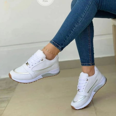 

Hinvhai Women Fall Winter Casual Sneakers Clearance Lightweight Running Shoes Non-Slip Wide Sneakers Mesh Breathable Comfy Walking Shoes White 6(37)