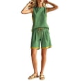 thumbnail image 6 of Two Piece Sets for Women Summer Casual Outfits Color Block Outfits Sleeveless Tank Tops and Drawstring Waist Shorts with Pocket Set Matching Loungewear Vacation Travel Outfits, 6 of 7