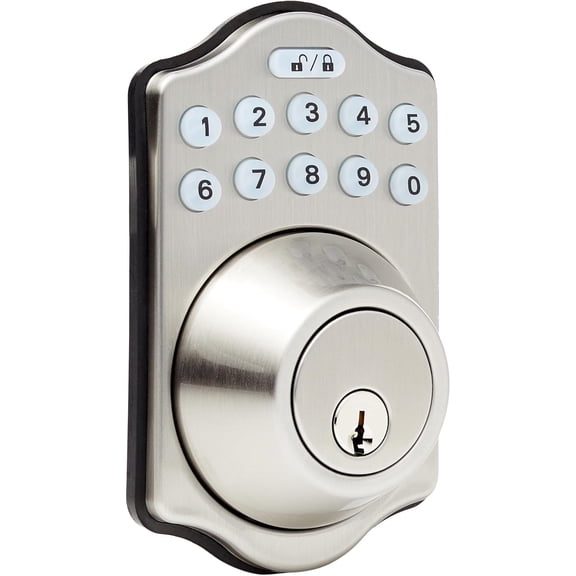 Basics Traditional Electronic Keyless Keypad Deadbolt Door Lock, keyless Entry Door Lock, Keyed Entry Option, 1-Pack, Satin Nickel