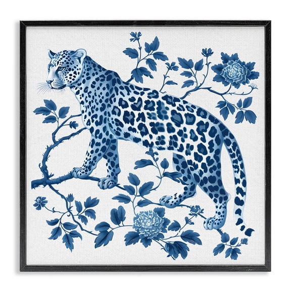 Traditional Ornate Floral Leopard Black Framed Giclee Art, design by Lettered and Lined