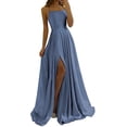 thumbnail image 1 of Elegante vestido de noche multicolor con escote en V y tirantes finos de satén brillante, 1 of 6