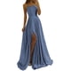 thumbnail image 1 of Elegante vestido de noche multicolor con escote en V y tirantes finos de satén brillante, 1 of 6