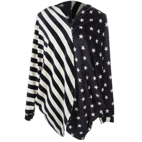 S/M Fit Black and Beige Stars and Stripes Pattern Pointed Hem Blouse
