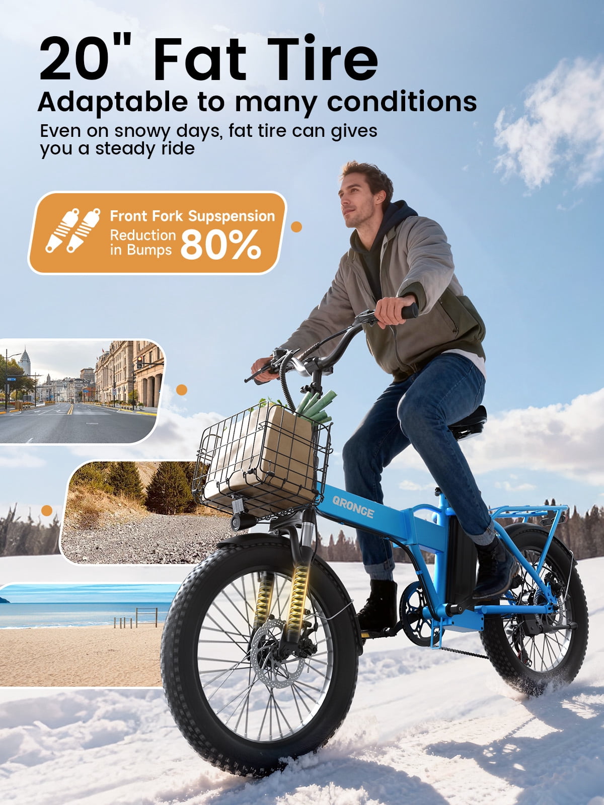 Folding Electric Bikes for Adults 1000W Peak Motor up to 70 Miles Range 28 mph Max Speed 20" x 3.0" Fat Tire Foldable Ebikes 48V 13.5AH Removable Battery 7-Speed E-Mountain Bikes, UL2849 by SGS