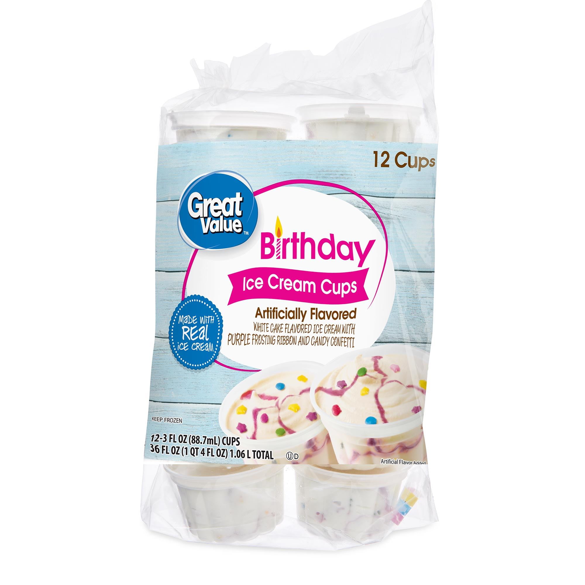 Great Value Birthday Cake Ice Cream Cups, 12 Count, 3 fl oz Each