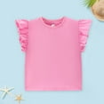 thumbnail image 4 of Povozer Girls Short Sleeve T Shirts Kids Girls T Shirts Ruffle Sleeve Twist Front Tshirts Summer Casual Crewneck Tees Tops for 4-5 Years,Red, 4 of 5