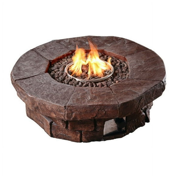 Teamson Home Round Gas Fire Pit Stone Effect Garden Propane Patio Heater Outdoor Firepit