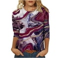 thumbnail image 2 of Hauts Décontractés pour Femmes Mode T-shirt Imprimé Ample Manches 3/4 Blouse Col Rond Hauts Décontractés Hauts d'Été pour Femmes 2023 Liquidation en Liquidation, 2 of 5