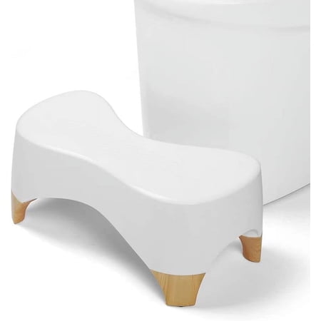 Toilet Stool Squat Adult, Poop Stool for Bathroom,Bearing 550 lbs Weight,Toilet Step Stool, Potty Stool for Adults,Non-Slip Simple Design,7" Tall (White/Bamboo Color)