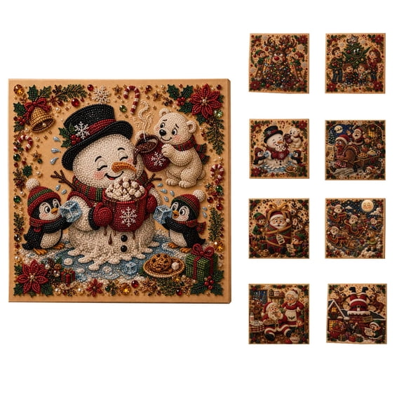 STIJGGN Diamond Art Craft Kit, Winter Snowman with Penguin Friends Canvas Design, Beginner-Friendly Holiday Home Decor & Creative DIY Gift