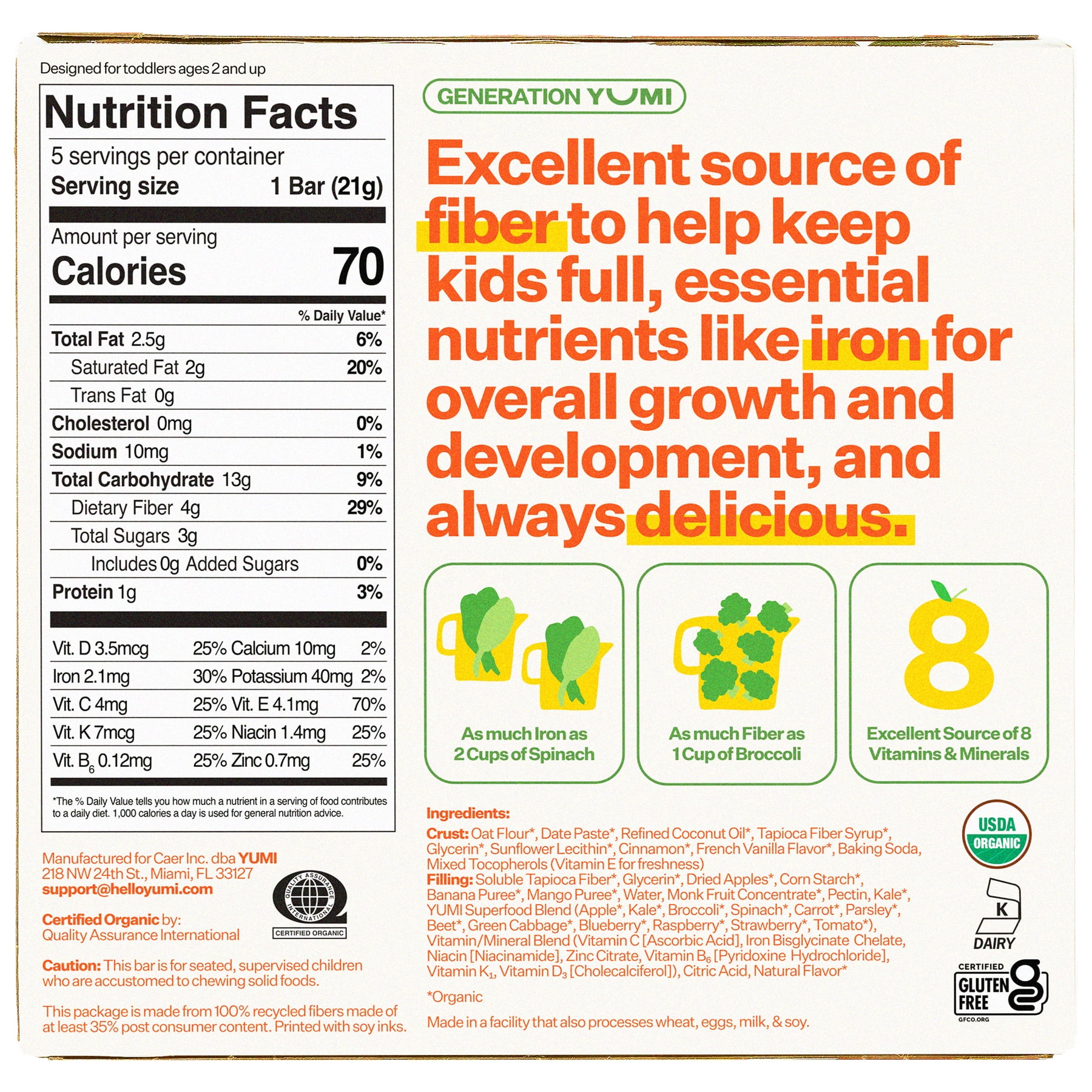 YUMI Organic Mango & Kale Toddle Snack Bars - 3.7oz/5ct
