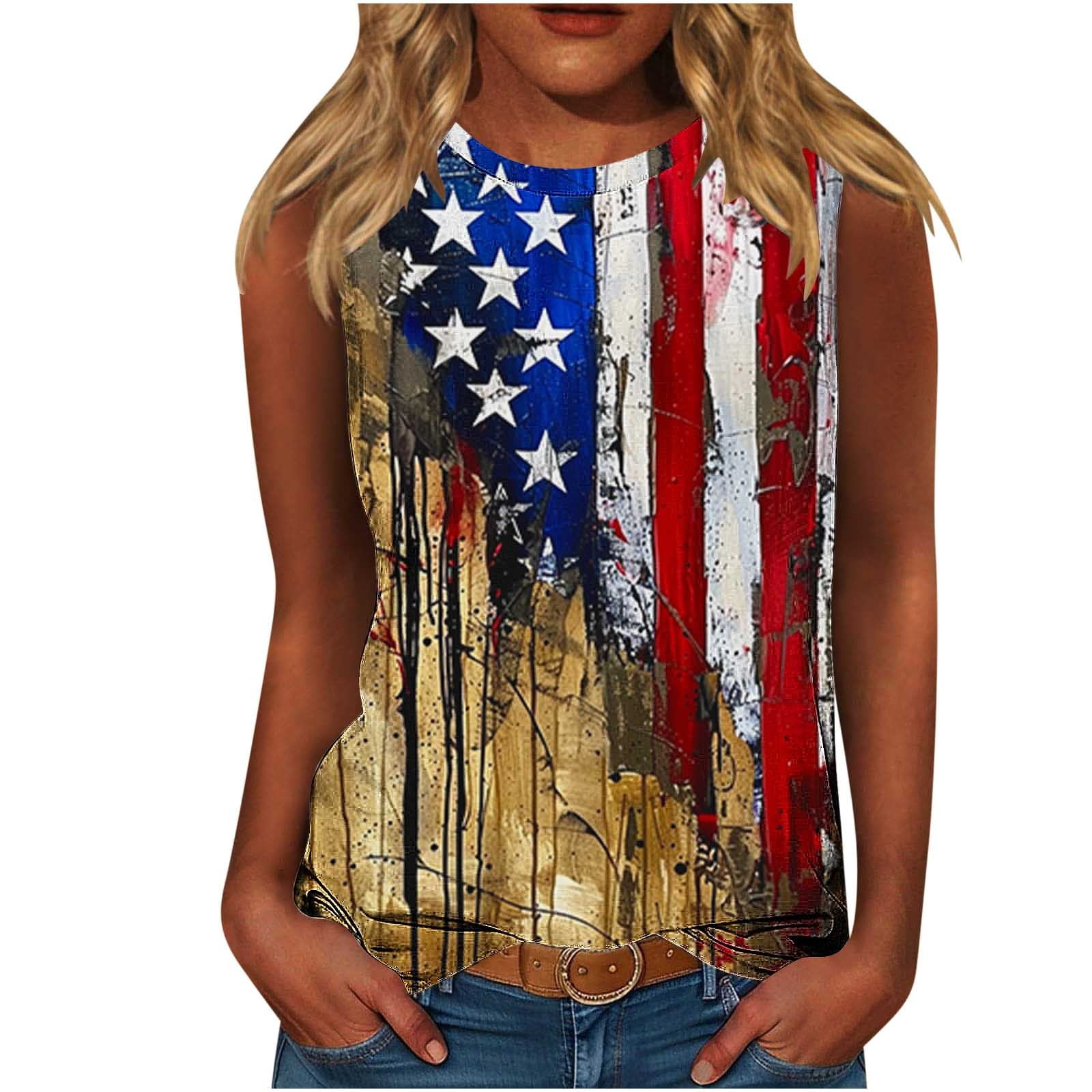 Women's 4th Of July Tank Top - American Flag Print Sleeveless Tee, Casual Summer Blouse (Blue, Size S) - View #2
