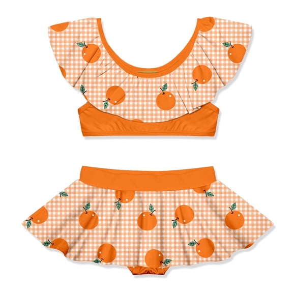 Millie Loves Lily Girls Orange Gingham Check 2-PC Ruffle Swimsuit,Big Girls,Size 6,2-PCS,UPF 50