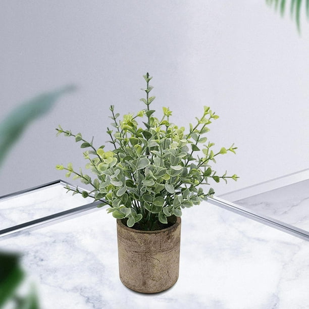 Mini plantas de plástico artificial, flor de hierba fresca inconfundible en maceta gris para decoración para hogar , Pequeño eucalitto Pequeño Soledad plantas en macetas falsas