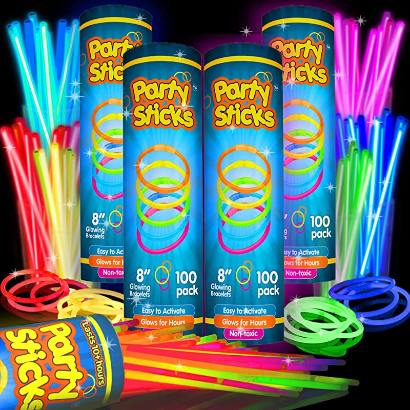 PartySticks Glow Sticks Party Supplies 100pk - 8 Inch Glow in the Dark Light Up Sticks Party Favors, Glow Party Decorations, Neon Party Glow Necklaces and Glow Bracelets with Connectors - image 1 of 7