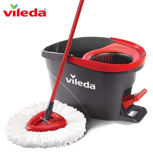 Kit de Limpieza Vileda Easy Wring & Clean Cubeta con Pedal Exprimidor Trapeador Mop Mango Ergonómico 2 Repuestos Extra