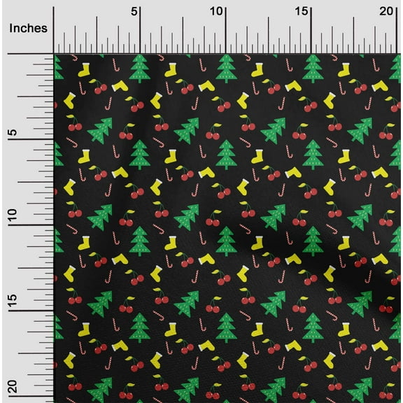 oneOone Polyester Spandex Black Fabric Merry Christmas Sewing Material Print Fabric By The Yard 56 Inch Wide-LW2