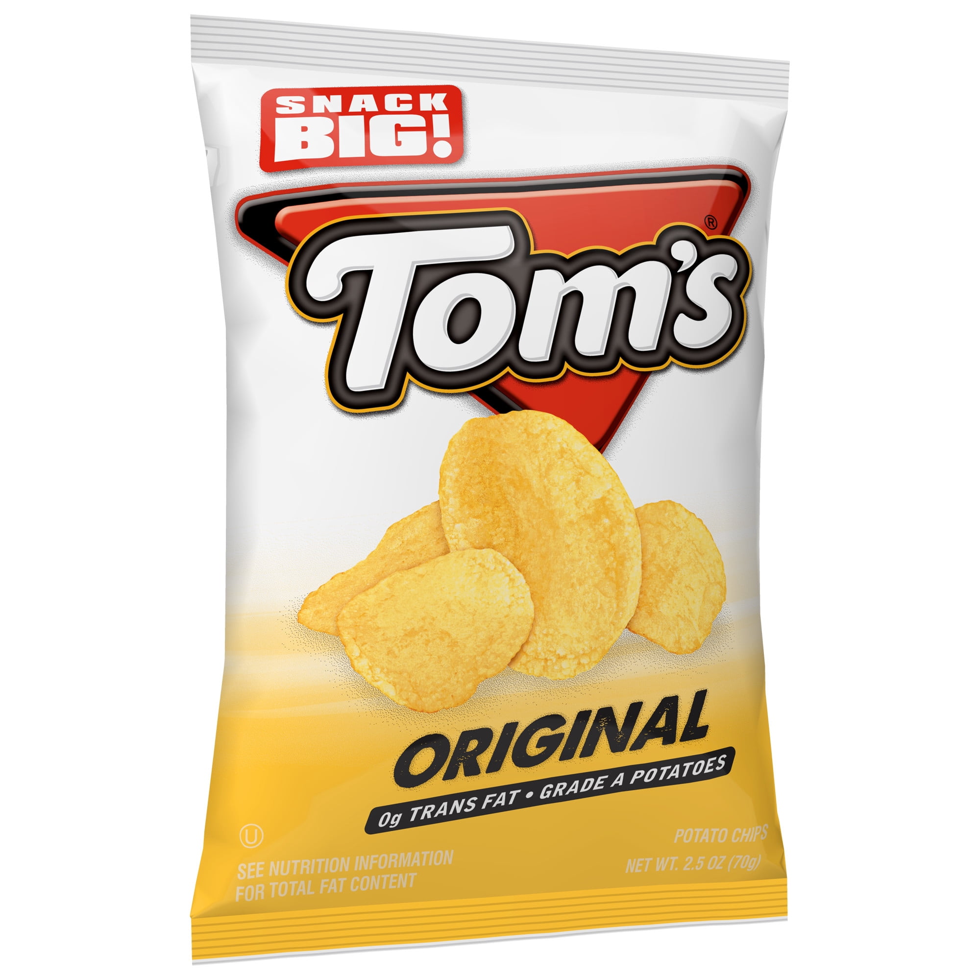 Tom's Potato Chips, Plain, 2.5 oz Snack Bag