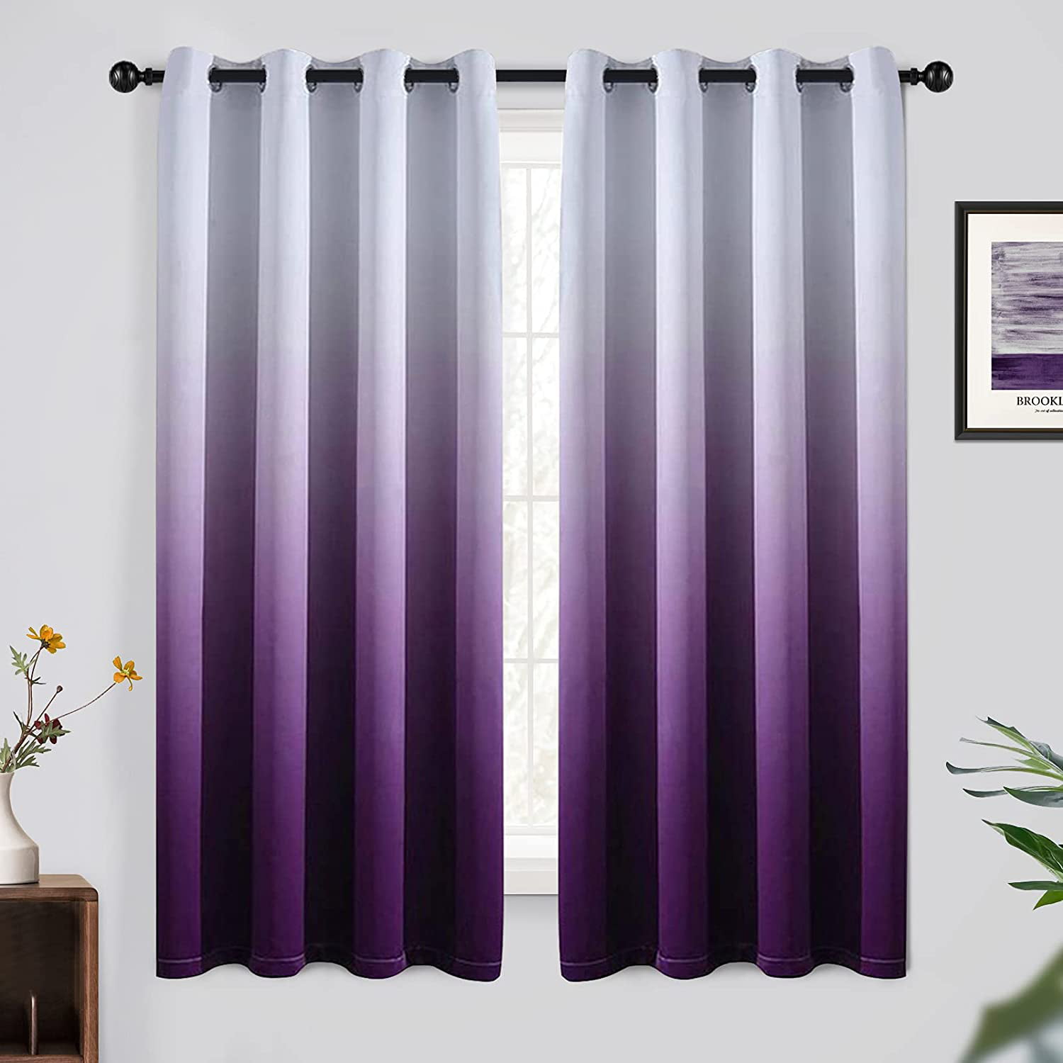 W 46 inch x L 54 inch Purple 2 Panels PONY DANCE Purple Curtains Blackout- Short Rings Top Thermal Curtains for Home Decor Light Blocked Wind Proof Window Treatment for Bedroom