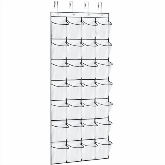 28Large Pockets Over The Door Shoe Organizer,Hanging Shoe Organizer for Closet,Premium Clear Shoe Rack for Door,Shoes Hanger Organizers Storage Holder for Back of Door and 4Metal Hook White