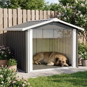 LZBEITEM Waterproof Metal Dog House for Small to Large Sized Dogs, Indoor Outdoor Doghouse Dog Kennel Weather Pet Shelter