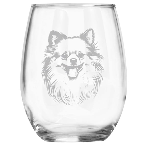 Pomeranian Breed Themed Engraved Stemless Wine Glass, Unique Pet Gift for Pomeranian Mom/Dad, Dog Lover Gifts for Her/Him