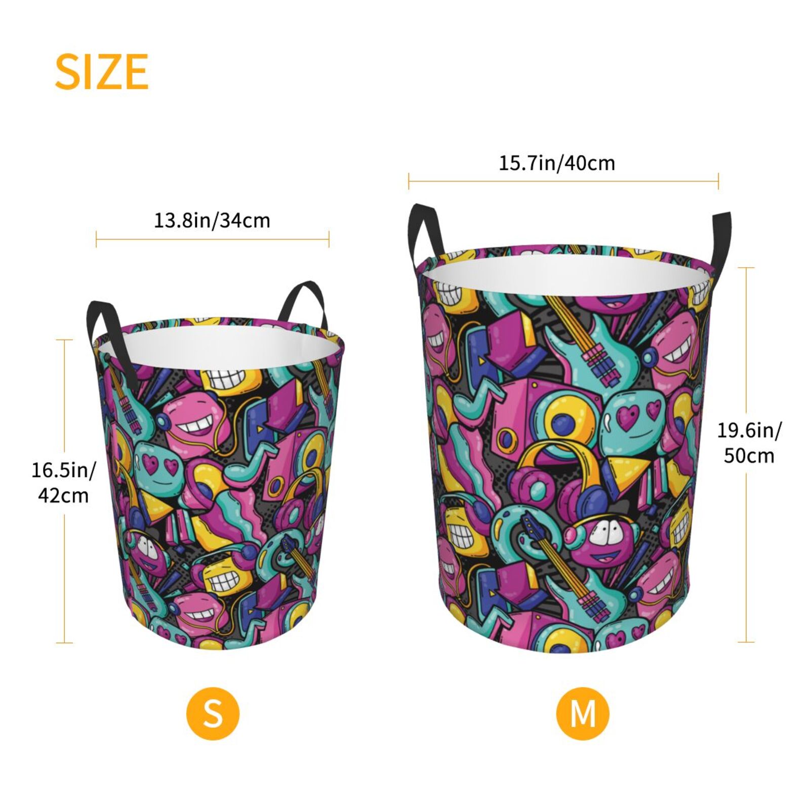 Large Laundry Basket with Handles - music robot Kids Baby Dirty Clothes Laundry Hamper for Bedroom Aesthetic