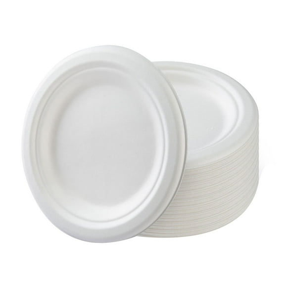 Mfigree 100PCS 6-Inch Biodegradable Paper Plates, Sturdy Disposable Pulp Tableware for Parties, Picnics, BBQ, Birthdays, Eco-Friendly Compostable Dinnerware for Hot & Cold Foods