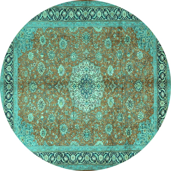 Ahgly Company Machine Washable Indoor Round Persian Turquoise Blue Traditional Area Rugs, 3' Round