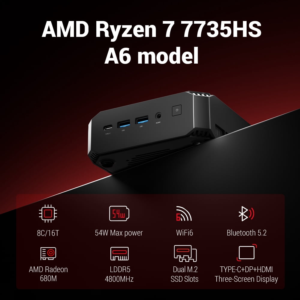 FIREBAT AM02 Slim Mini PC, AMD Ryzen5 6600H, 16GB, 512GB SSD