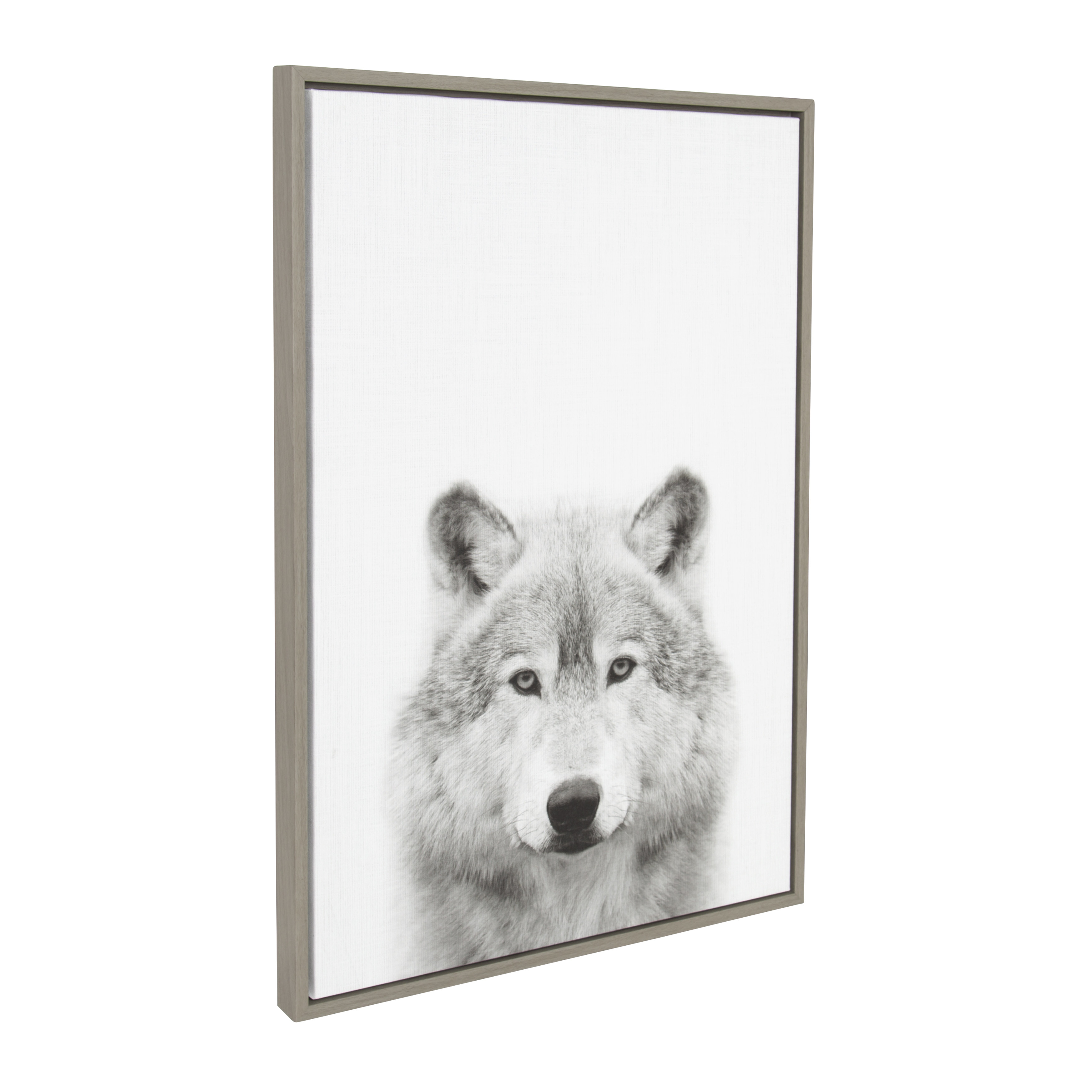 Kate and Laurel Sylvie Wolf Animal Print Black and White Portrait Framed  Canvas Wall Art by Simon Te Tai, 23x33 Gray