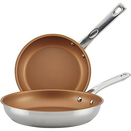 

Ayesha Curry Home Collection Stainless Steel Nonstick Frying Pan Set / Fry Pan Set / Stainless Steel Skillet Set - 9.25 Inch and 11.5 Inch Silver