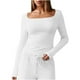 thumbnail image 2 of Neewe Womens Classic Plain Square Neck Long Sleeve T Shirt Pullover Soft Slim Fit Tops for Fall Outfits, 2 of 6