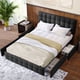 thumbnail image 4 of Cama tapizada con 4 cajones, cama doble con somier de láminas, cama contenedor, cabecero regulable en altura y pespuntes cuadrados, somier de láminas metálicas, material lino (140 x 200 cm, negro) Kuyhfg Bienvenido a Kuyhfg, 4 of 5