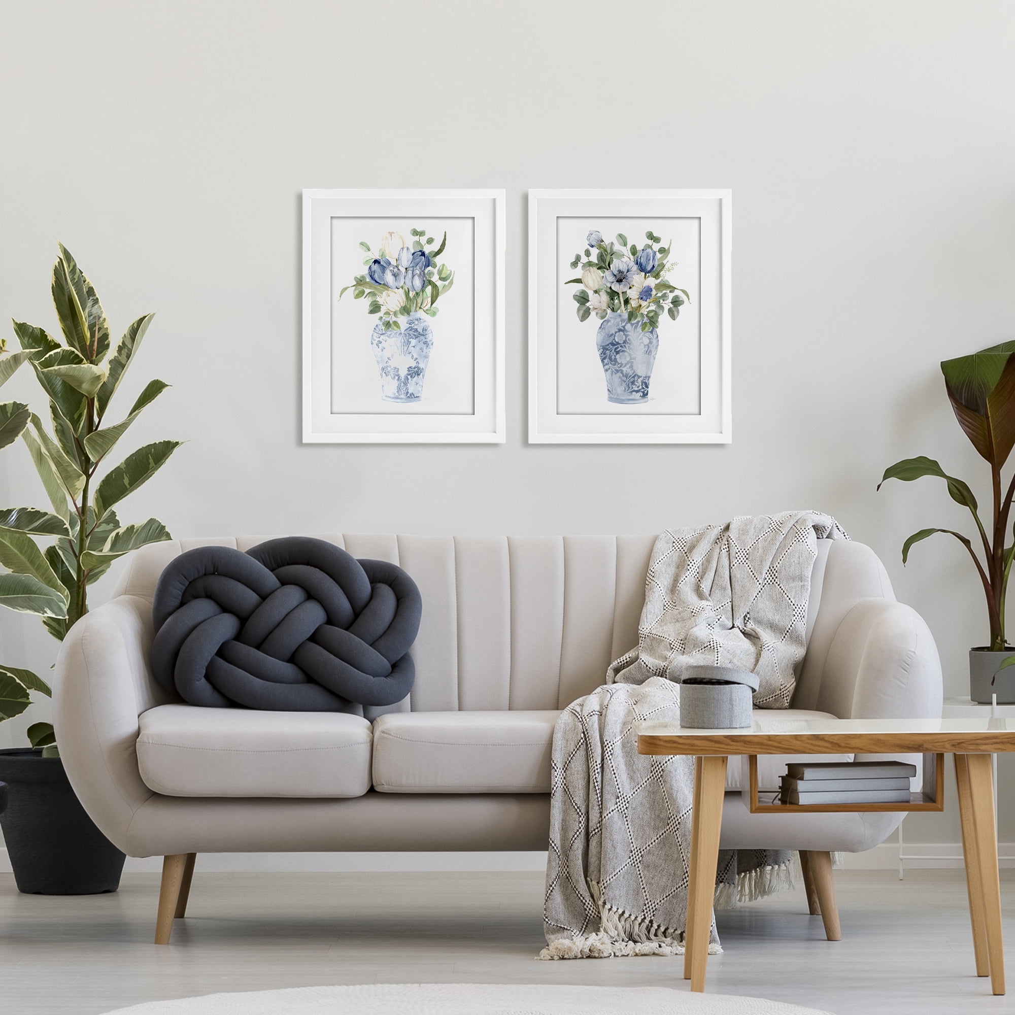 Stupell Industries Ornate Vase Tulip Collection 2 Piece White Framed Print Under Glass Set, design by Livi Finn
