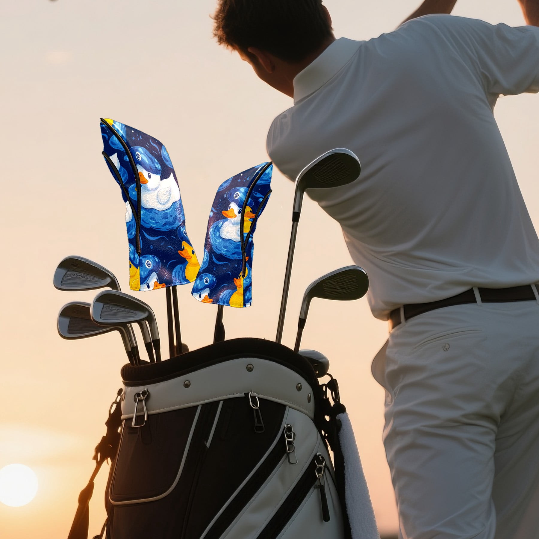 Golf Club Covers PU Leather Waterproof Head Covers for Fairway Woods Hybrids Rubber Duck