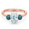 thumbnail image 3 of Gem Stone King 1.74 Ct Oval Sky Blue Aquamarine Blue Diamond 18K Rose Gold Plated Silver Ring, 3 of 6