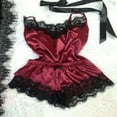 thumbnail image 5 of Naierhg Spaghetti Strap Lace Stitching Vest Shorts Set Imitation Satin V-Neck Sleeveless Pajama Set for Wedding Night, 5 of 8
