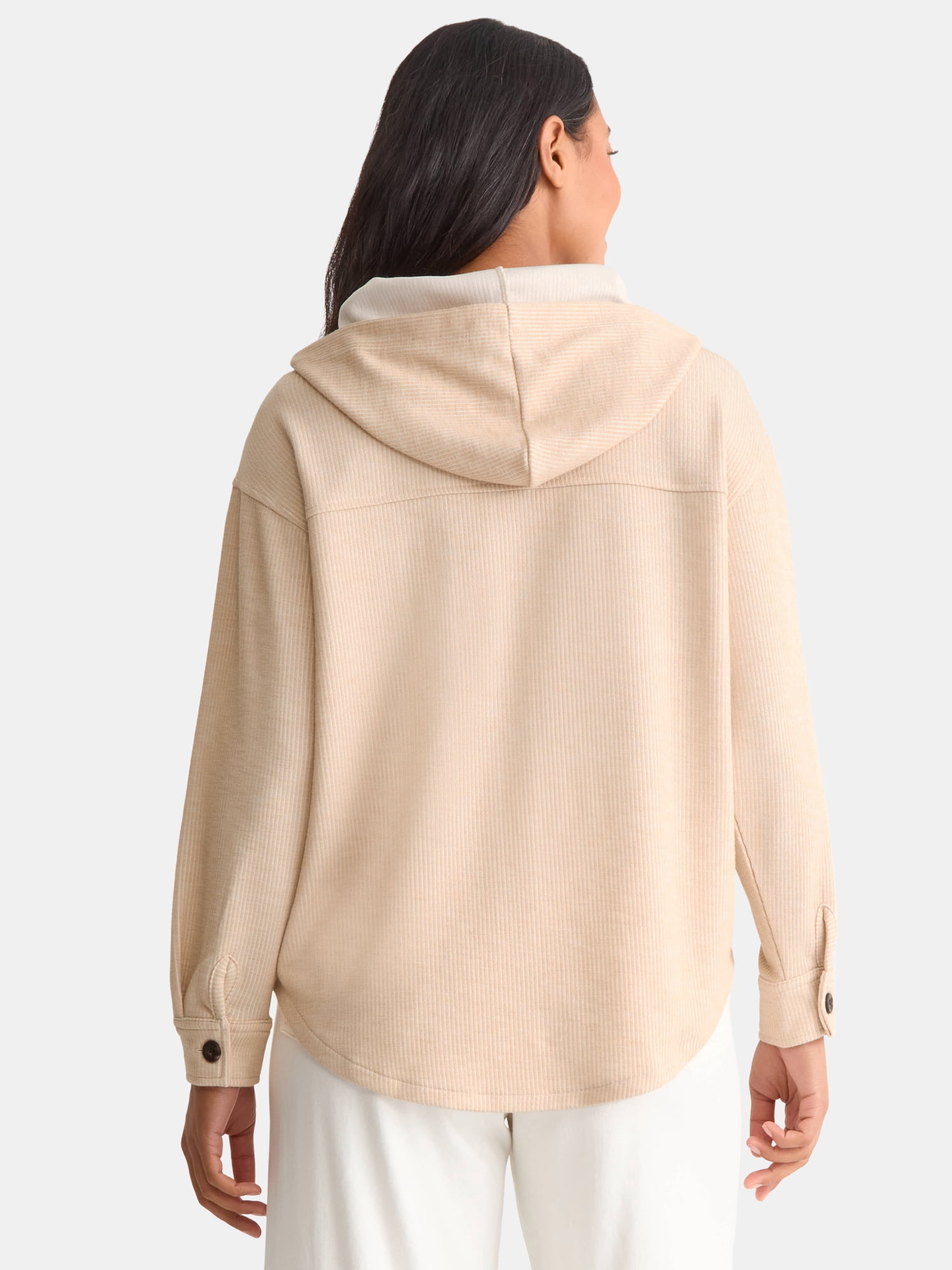 Time and Tru Women's and Women's Plus Ribbed Shirt Jacket with Hood, Sizes XS-4X