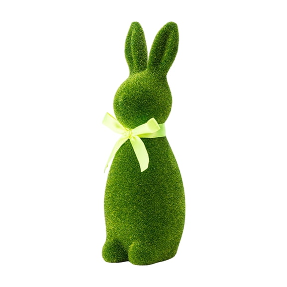 1Pcs Easter Green Flocked Bunny Figurine Easter Bunny Decorative Ornament with Bowtie Green Moss Rabbit Sculpture for Spring Decor Party Gifts Baking Table Home Decor 9in Standing Rabbit